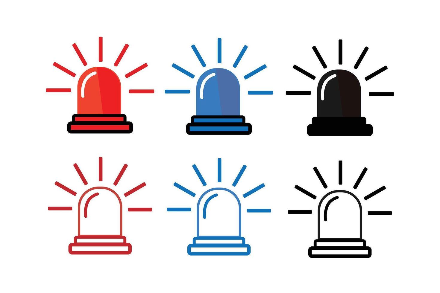 Siren flat icon set. eps 10. Police flasher sirens set realistic. Siren police light icon flat. Emergency siren icon, ambulance icon set. vector