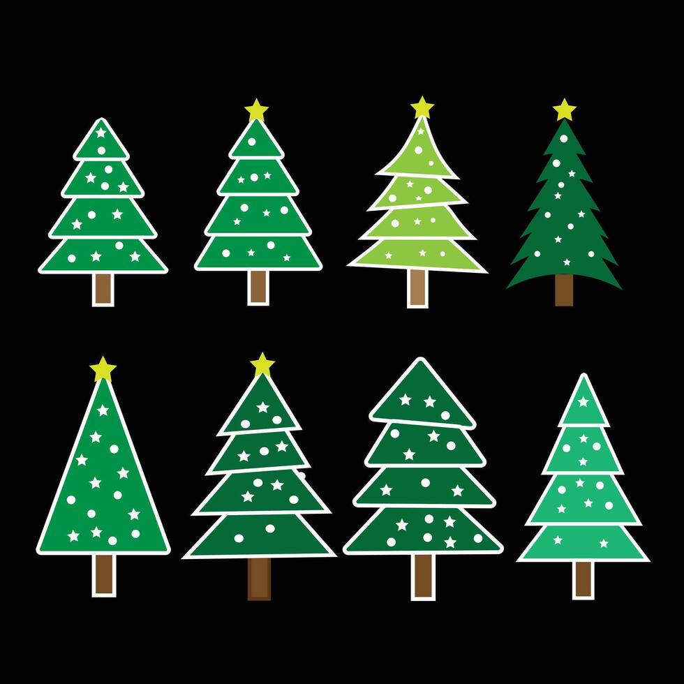 Set of Christmas trees for Merry Christmas and Happy New Year. vector