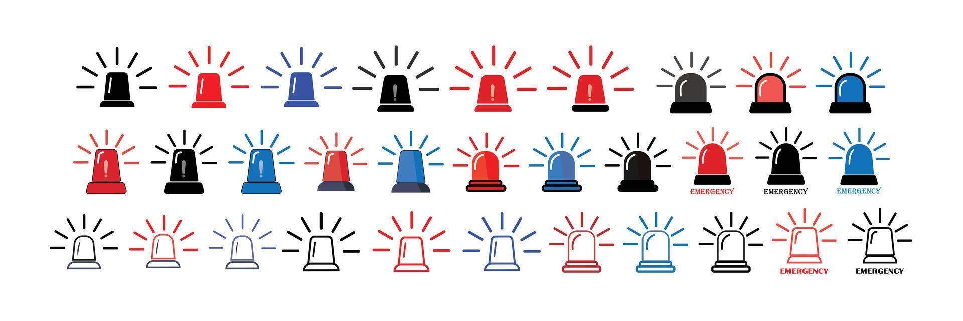 Siren flat icon set. eps 10. Bell alarm flat icon set. Flasher icons. Emergency siren icon, ambulance or police icon. vector