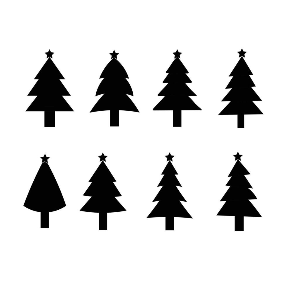 Christmas Tree silhouettes icon. traditional symbol tree of xmas. vector