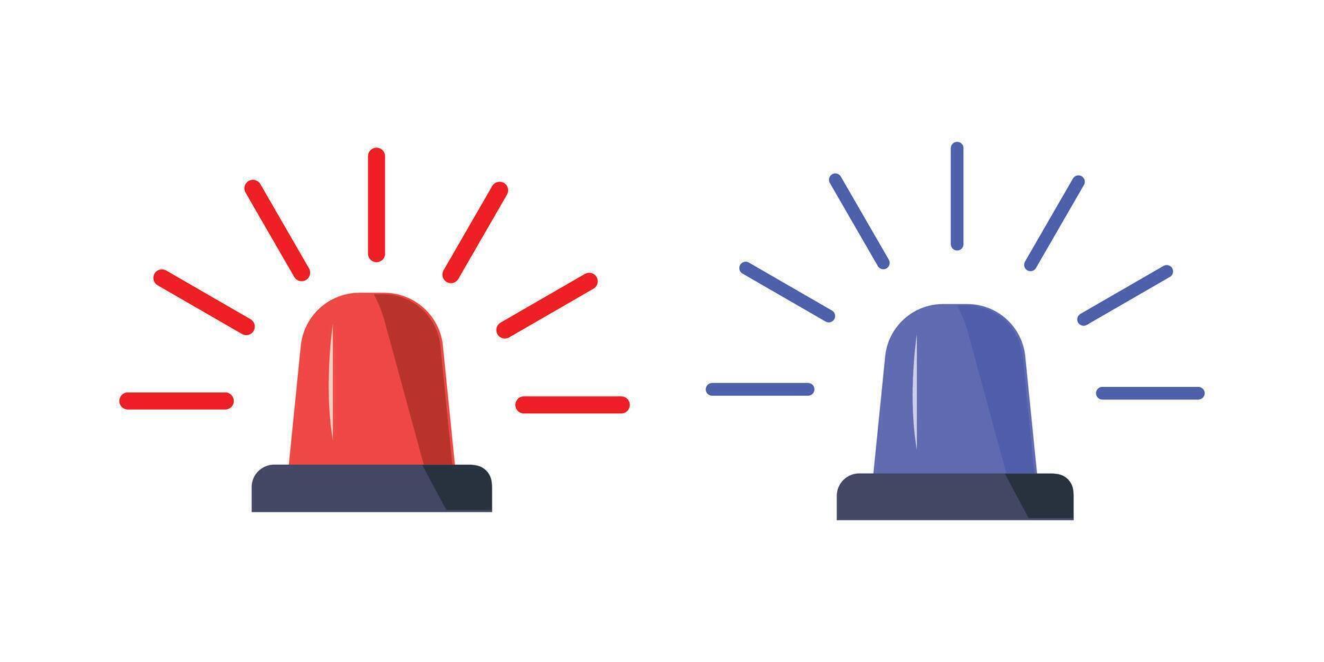 Police flasher, siren set. Red and blue sirens, flashers ambulances. Icons for alarm or emergency cases. Collection of alert flashing lights in a flat style. vector
