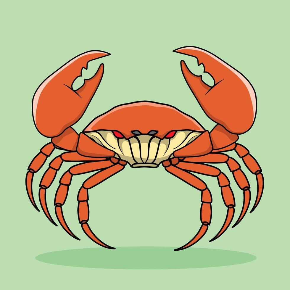 giant crab with red eyes cartoon flat illustration, isolated sea creature concept, flat cartoon style vector