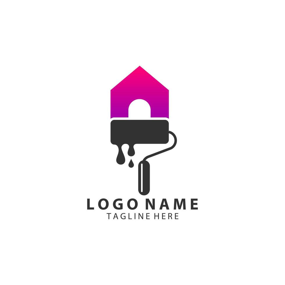 roll paint house logo design vector