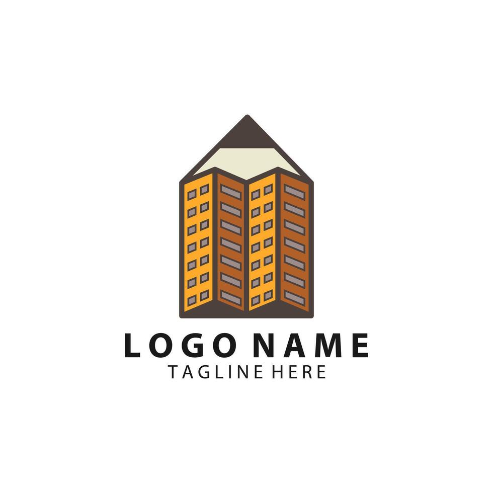 pencil building logo design vector