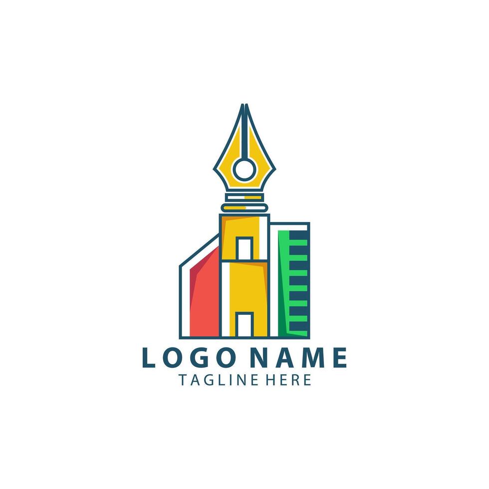 pen building logo design vector