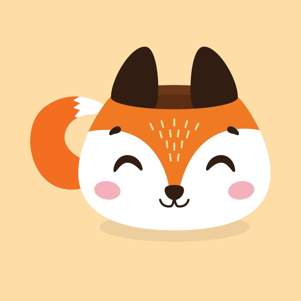 Cute cup in the shape of fox head. illustration. vector
