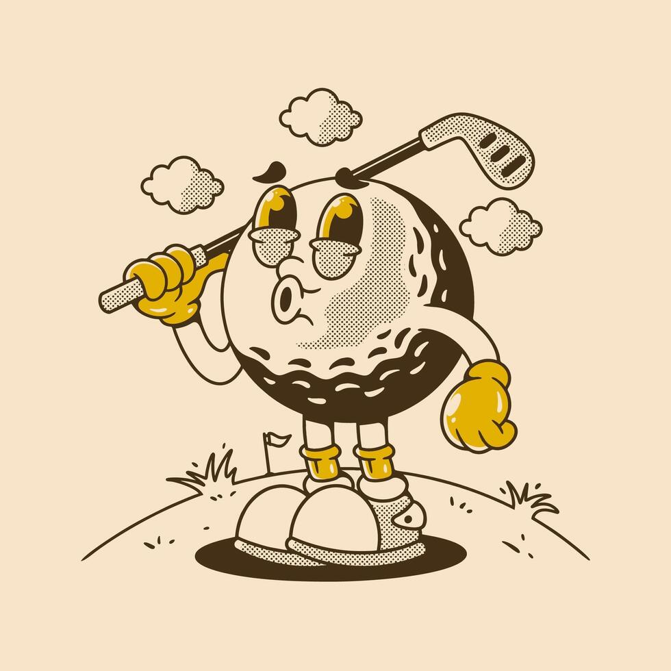 Funny Retro Golf Ball Character with happy Expression vector