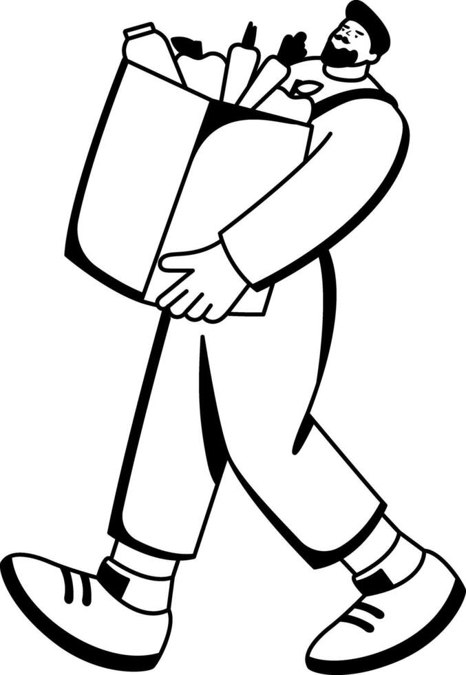 A glyph illustration of a man doing grocery delivery vector