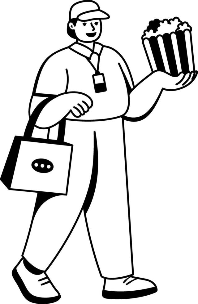 A glyph illustration of a character going for snack delivery vector