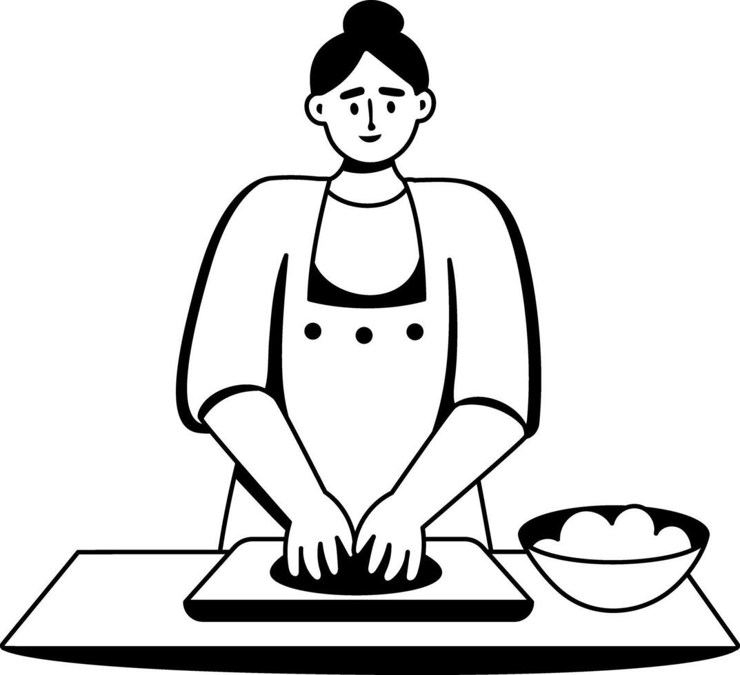 A woman kneading dough, glyph style illustration vector