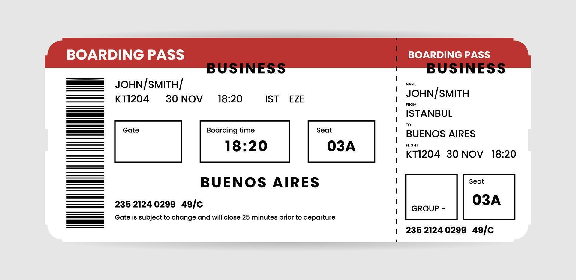 Boarding pass ticket template. Airline boarding pass template. Airplane ticket for business class. isolated illustration vector