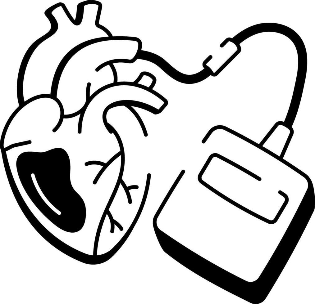 A doodle style icon of a heart pacemaker vector
