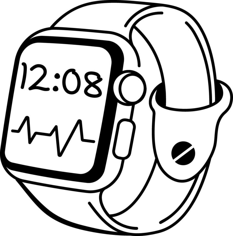 Health tracker watch icon in hand drawn style vector