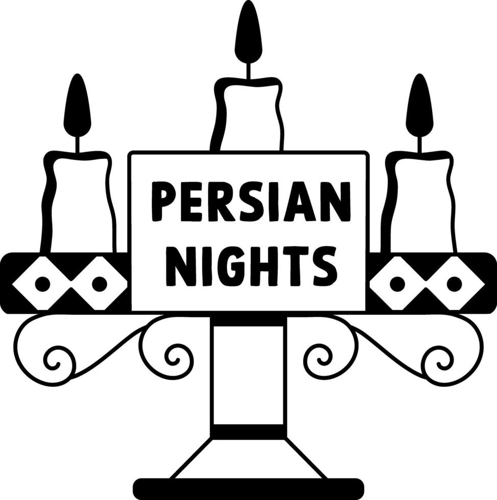 Candleholder with persian nights typography, glyph sticker vector