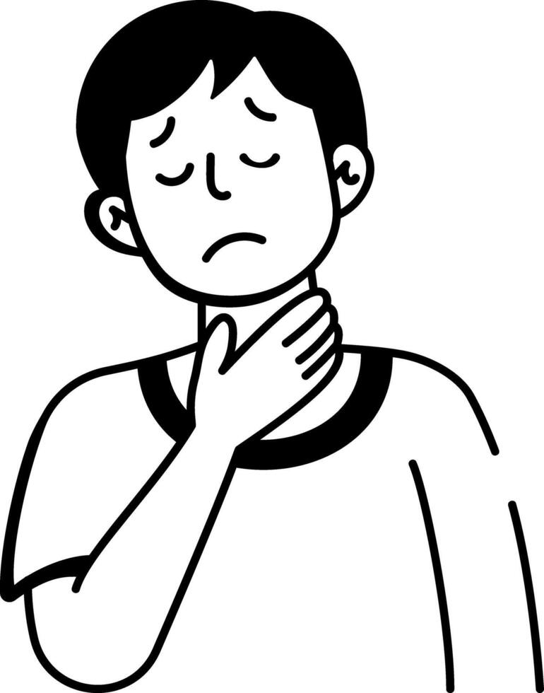 A character having sore throat disease, doodle icon vector