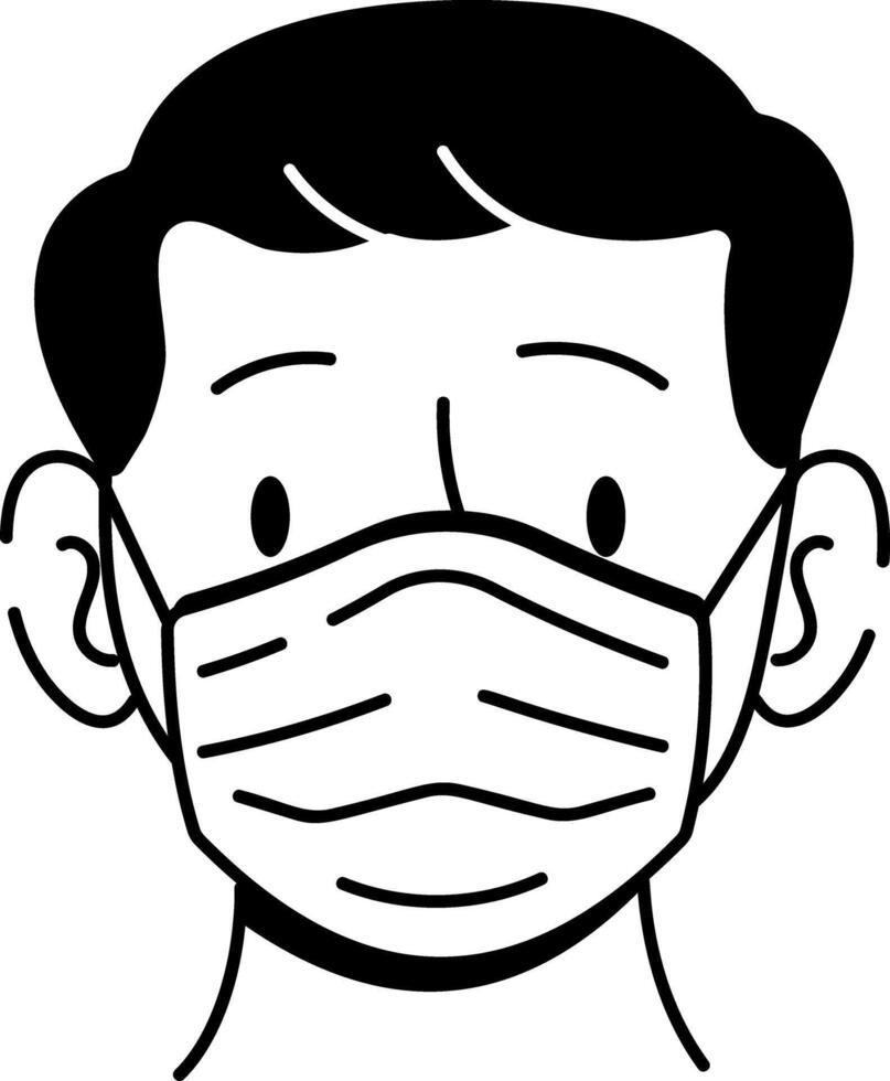A character wearing a face mask, hand drawn icon vector