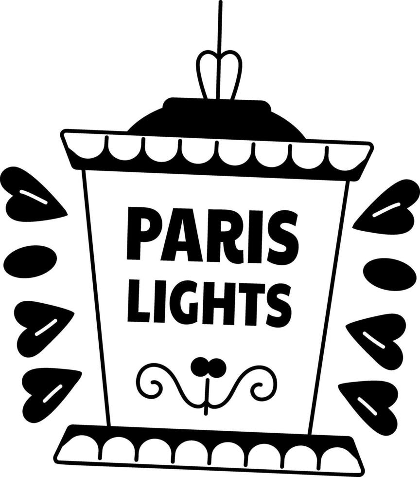 Lantern with paris lights text, glyph sticker vector