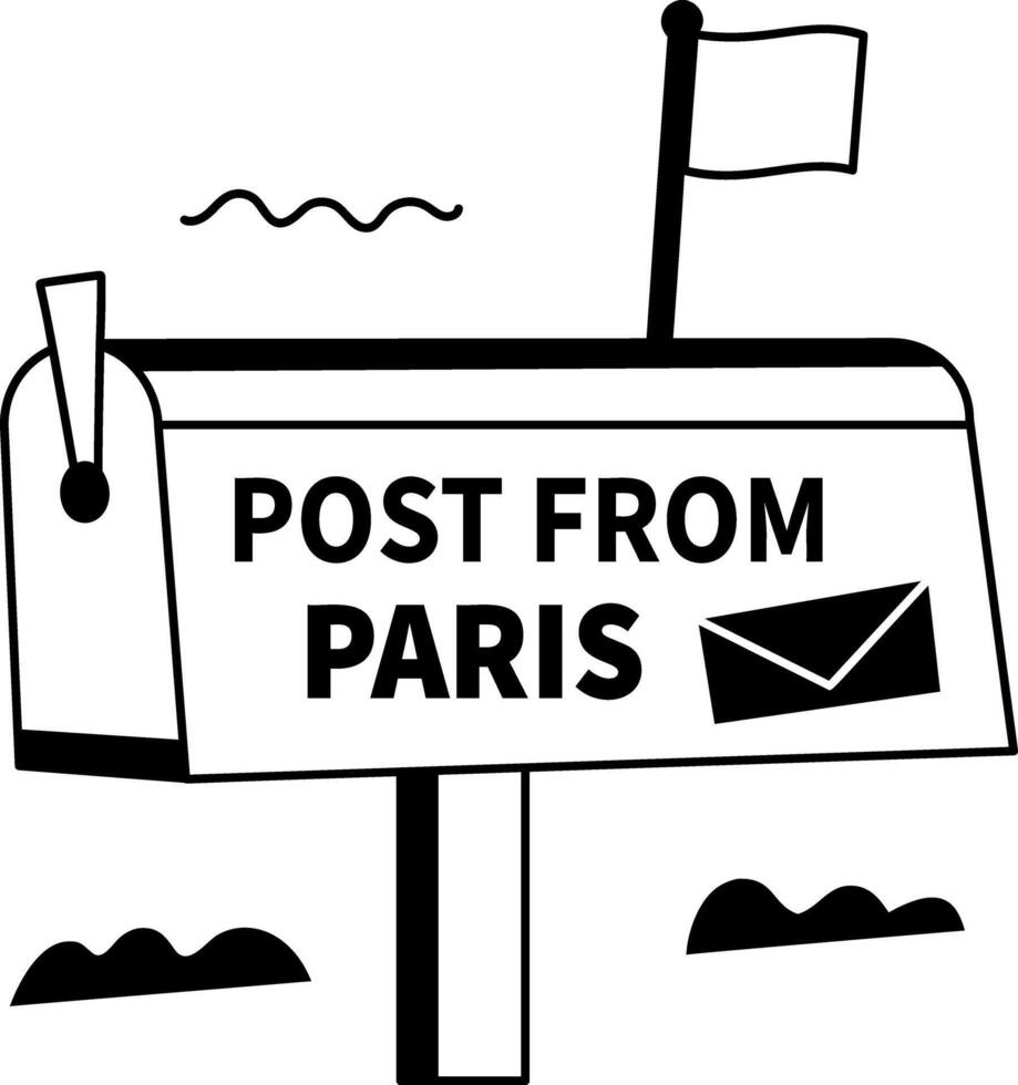 Mail slot with post from paris text, glyph sticker vector