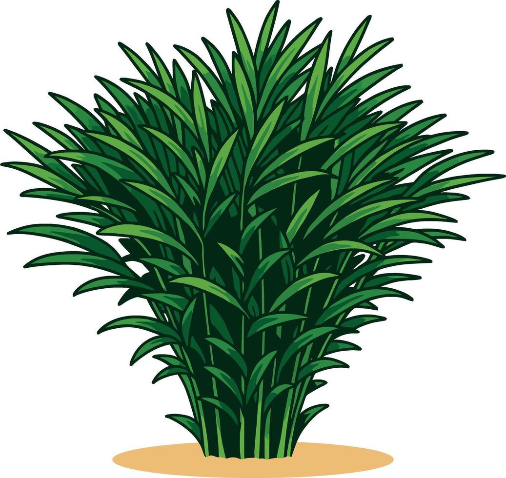 Illustration of Dense Tropical Foliage Plant with Green Leaves in Soil vector