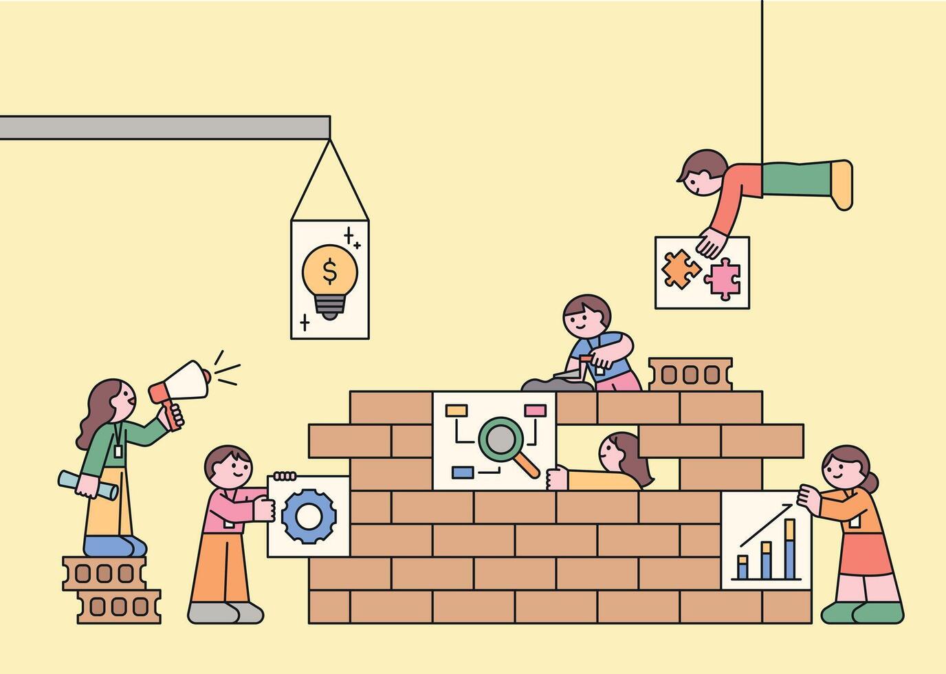 Business teamwork concept illustration. People building a wall vector