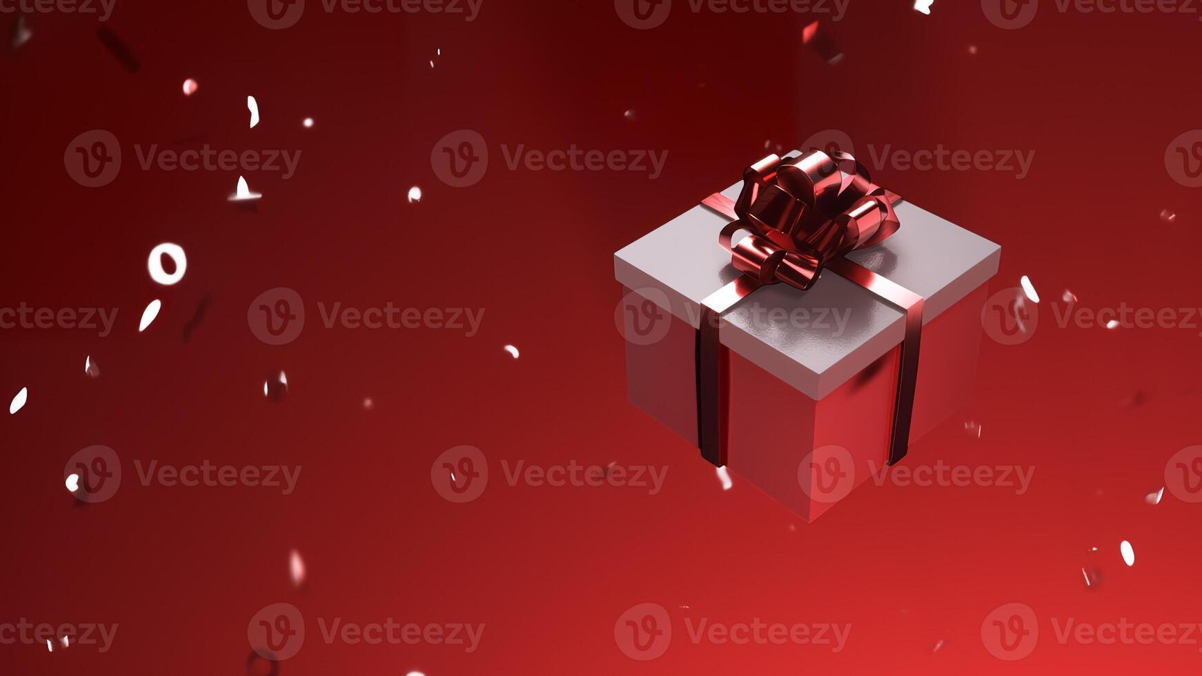 Festive Gift Box in Bright Red Holiday Background photo