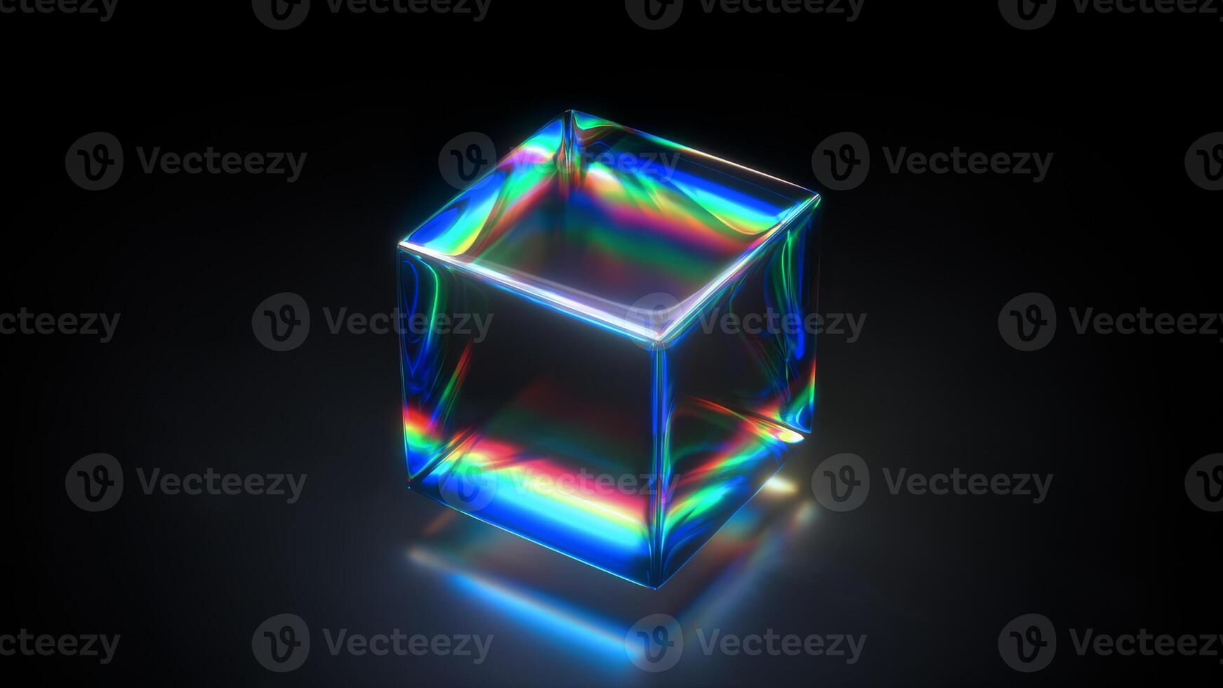 A Stunningly Colorful, Exquisite Glass Cube That Features a Beautiful, Vibrant Rainbow Reflection photo