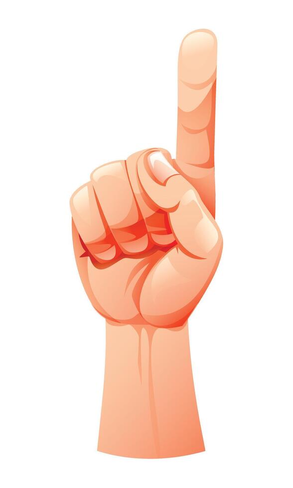 Hand gesture with one finger pointing up. Cartoon illustration vector