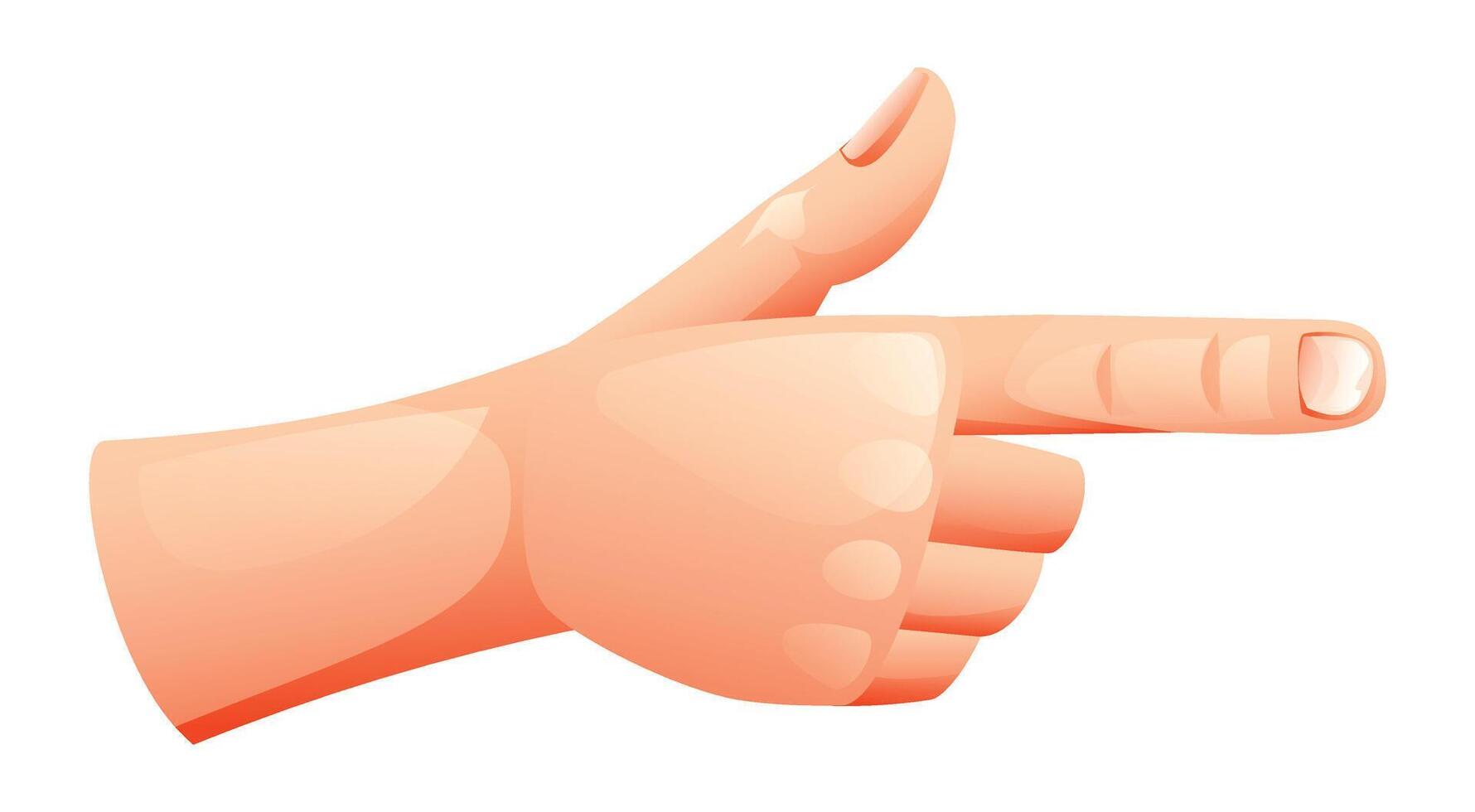 Hand pointing to the right, commonly used to indicate direction or attention. Cartoon illustration vector