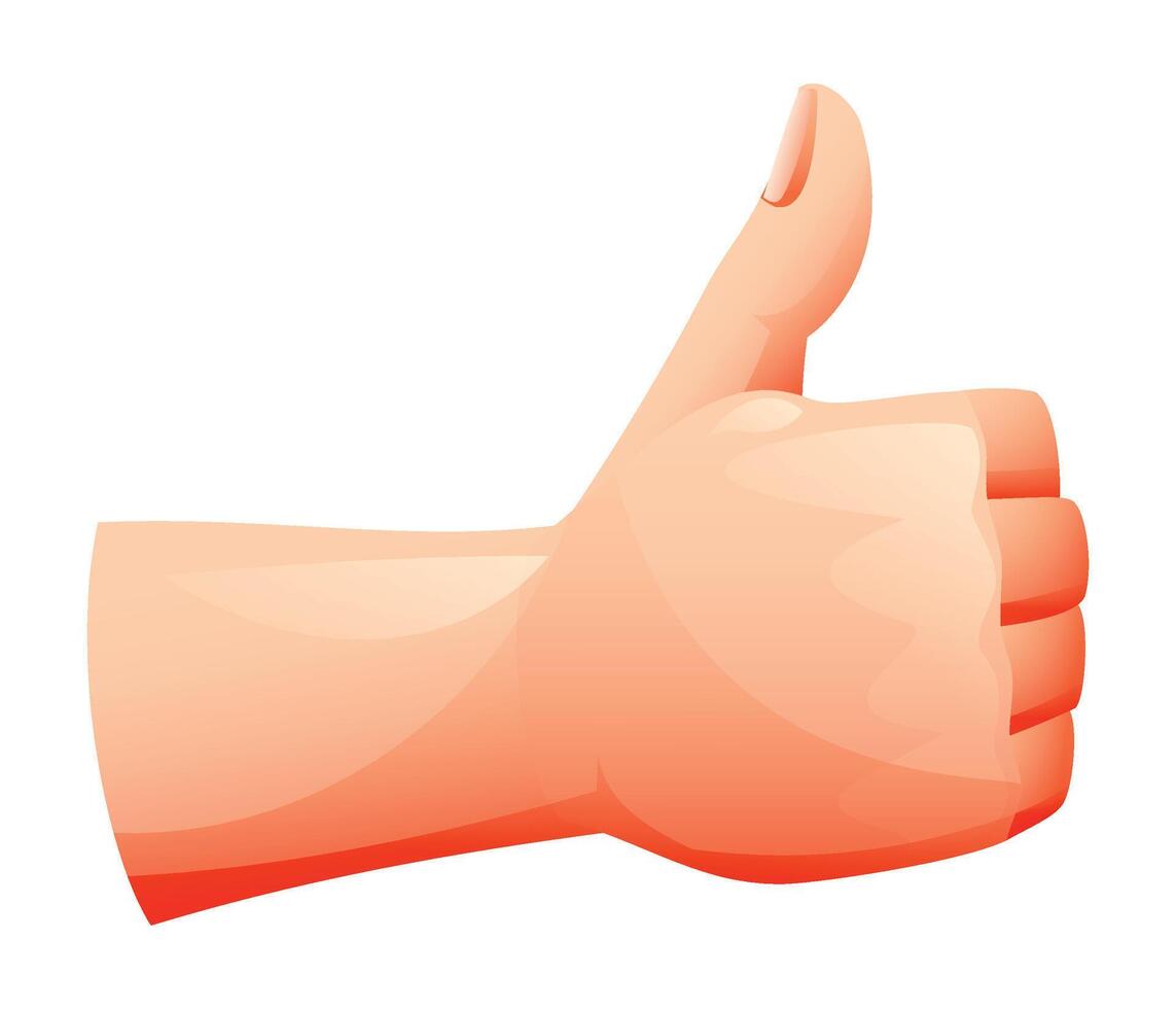Thumbs up gesture representing approval or agreement. Cartoon illustration vector