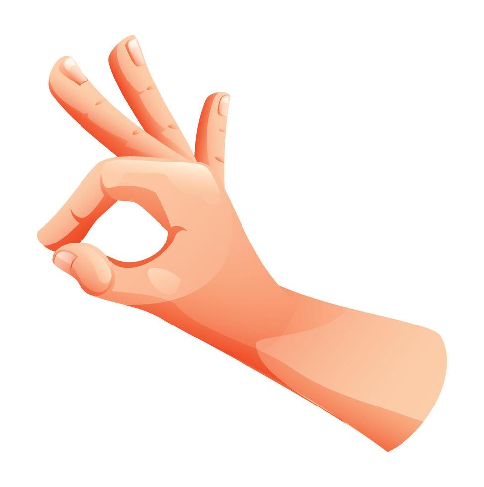 OK hand gesture with fingers forming a circle in cartoon style vector