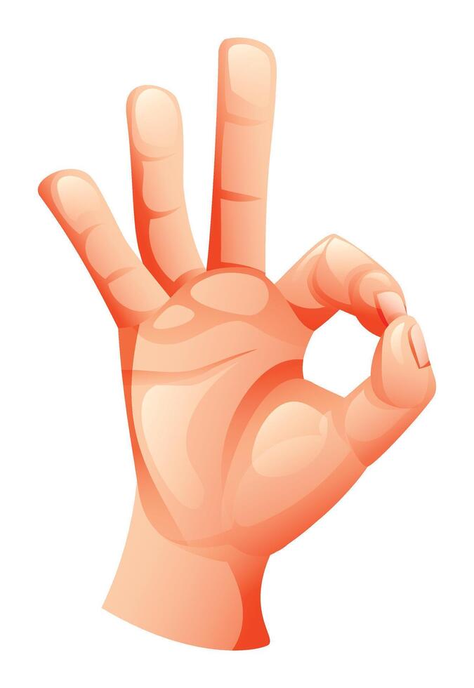 Hand showing OK gesture with palm facing forward. Cartoon illustration vector