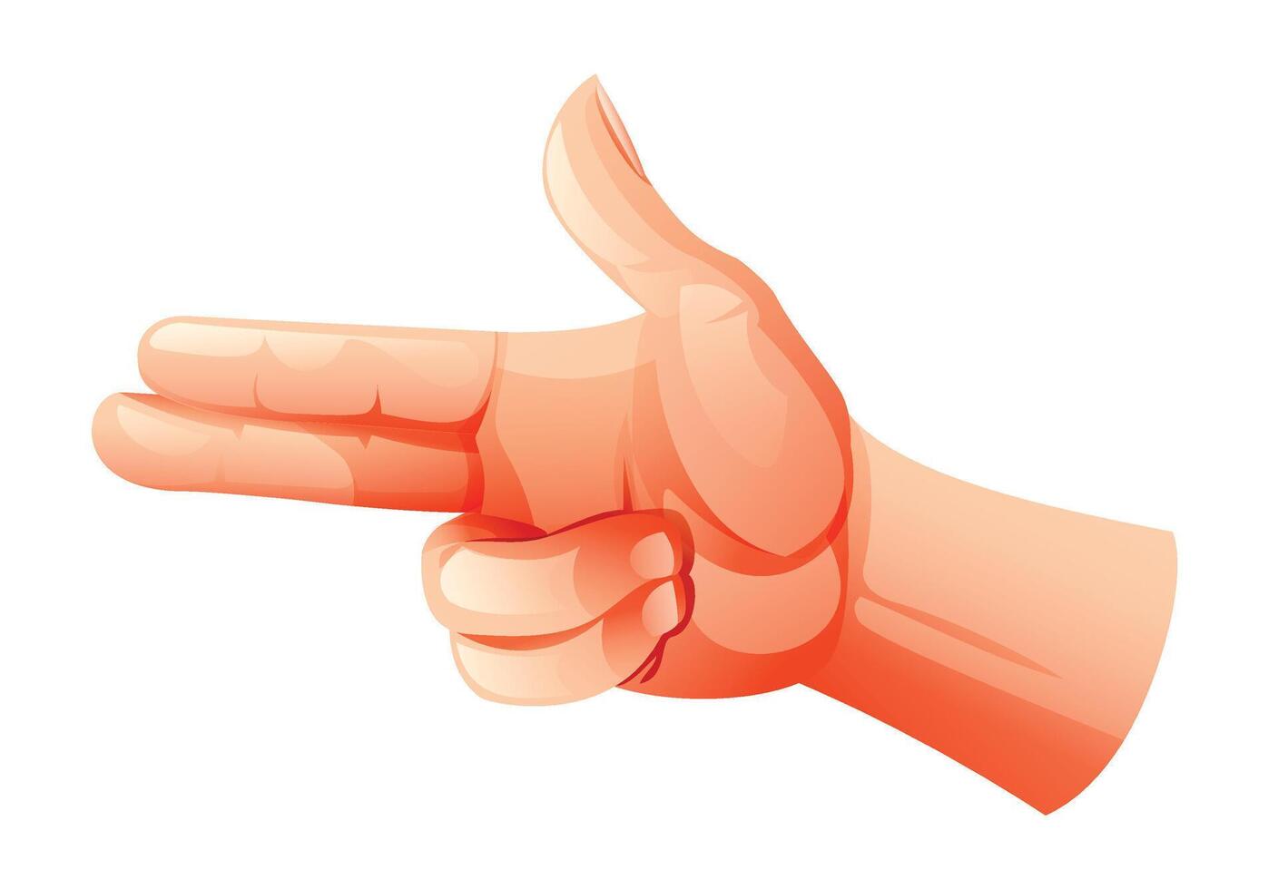 Two fingers pointing left in a gun gesture, often symbolic or playful. Cartoon illustration vector