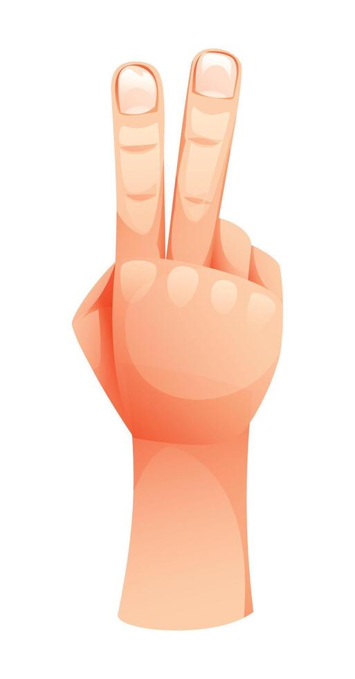 Two fingers up showing number two. Cartoon illustration vector