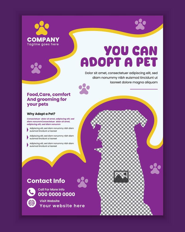 Pet adopting event and Pet care and grooming center flyer design or Pet training poster design template vector