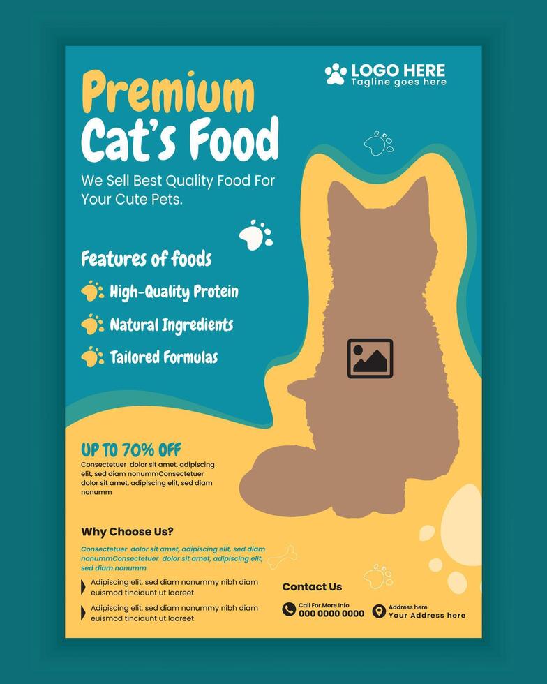 Pet food and accessories store poster design or Pet business flyer brochure design template, Pet shop and animals print flyer or poster template design vector