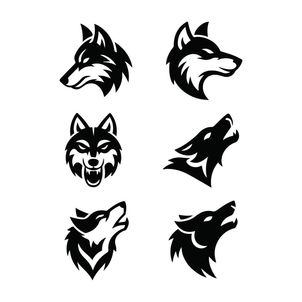 Fox head set silhouette design.Wild animal head icons, head design, nature background, graphic design. vector