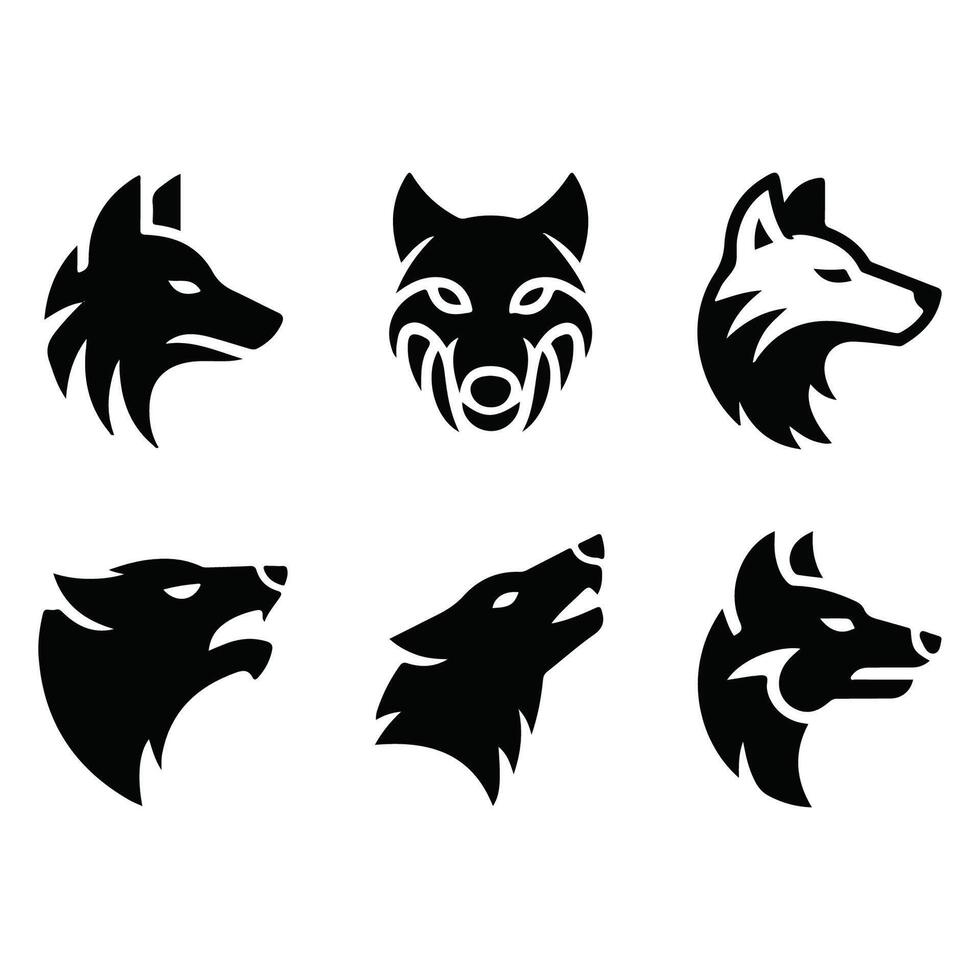 set of Fox face or head silhouette.Wild animal head icons, design, nature background, graphic design vector