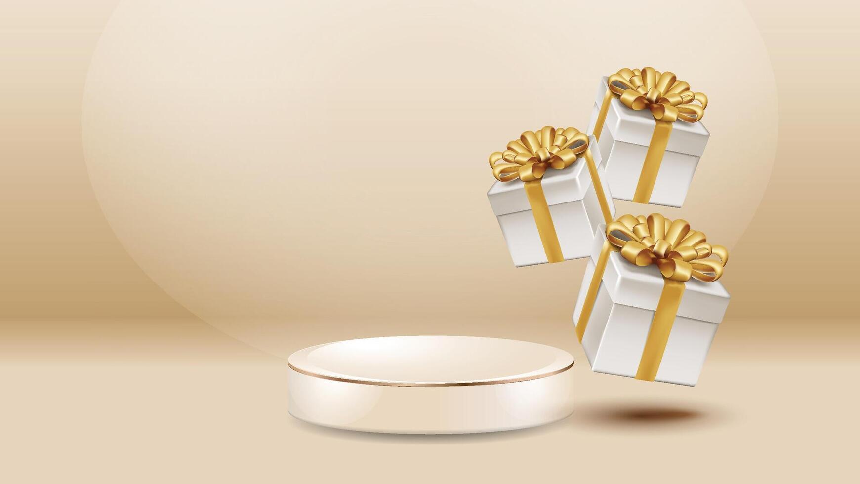 Product podium with sparkles golden curve lines bokeh blur elements luxury background 3d realistic scene design vector