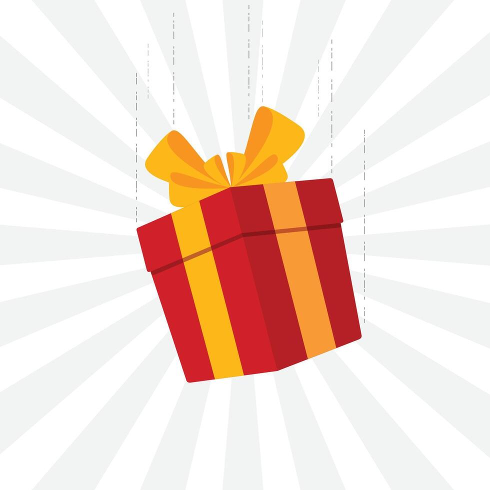 Falling gift with bows illustration on white subburst background stock illustration vector