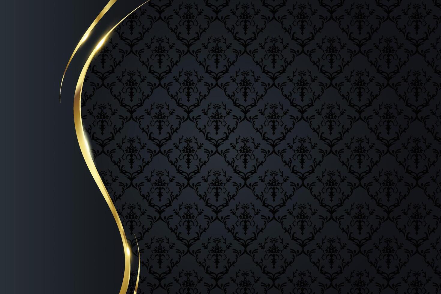 Abstract modern luxury black vintage background vectors dark layers with shadow and curved golden strips