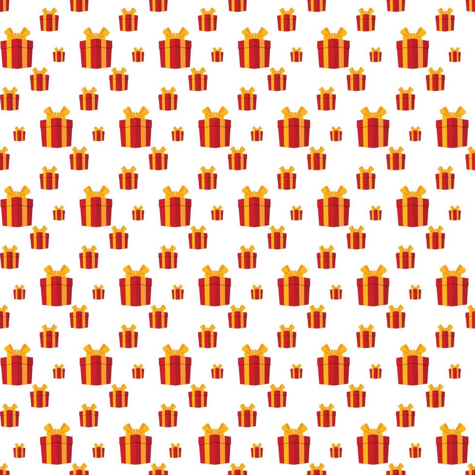 Red gift boxes with yellow ribbon seamless pattern different sizes boxes background vector