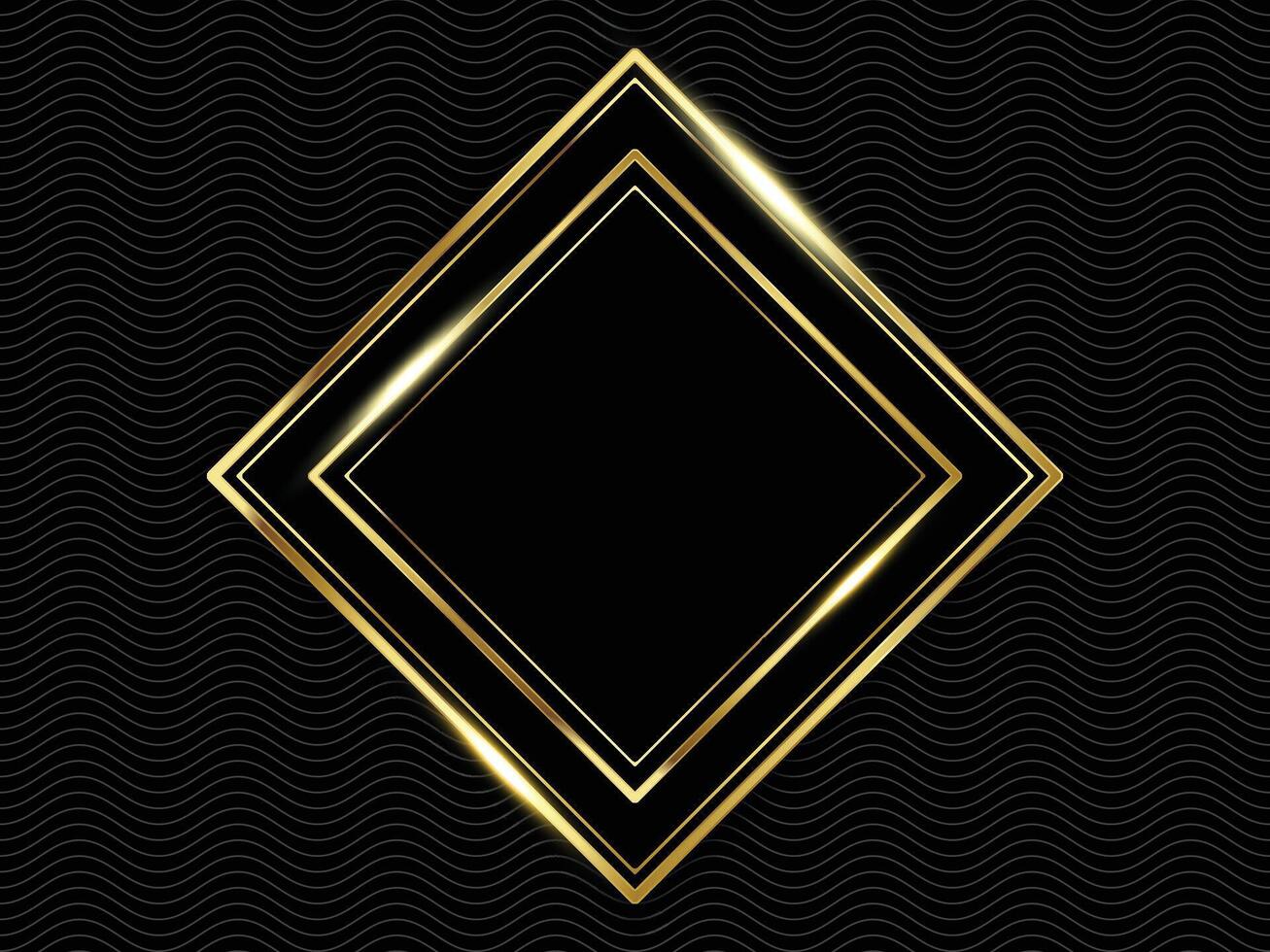 Abstract modern luxury black cube layers with golden shiny border waves background vectors with shadow