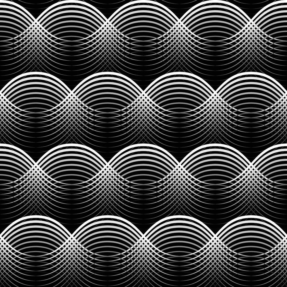 seamless geometrical pattern white waves on black background vector