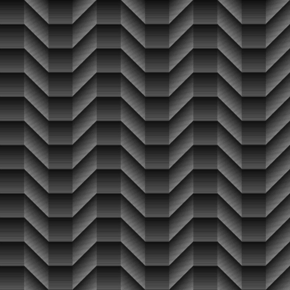 Geometrical lines shaded cubical seamless waves pattern on black vector