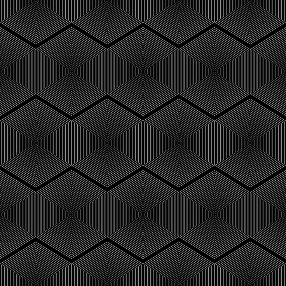 Geometrical white lined hexagon pattern on black background vector