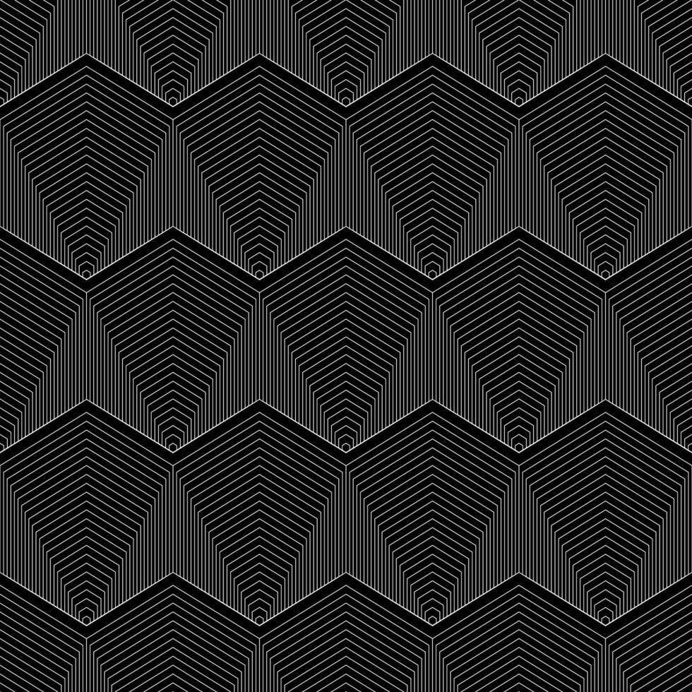 Geometrical white lined hexagon pattern on black abstract background vector