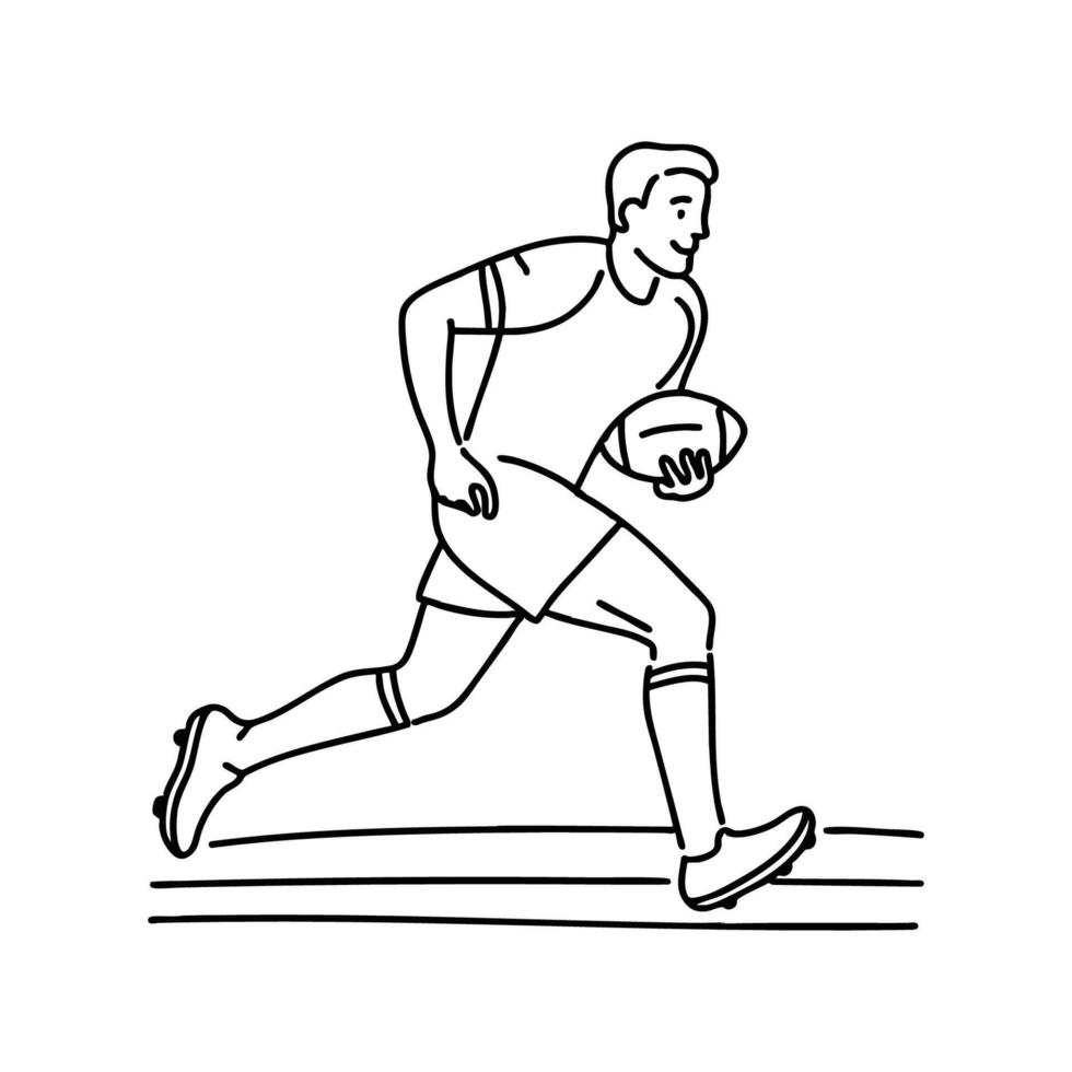 Rugby player sprinting with ball tucked under arm on a field vector