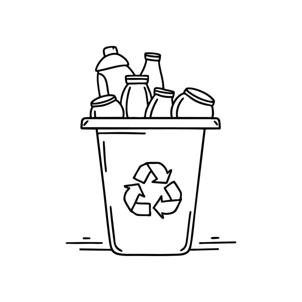 Plastic cups and cans in a recycling bin on a street vector