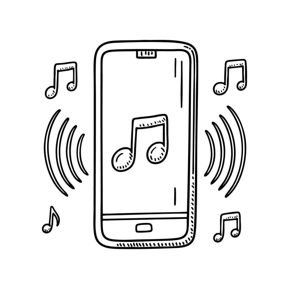 Smartphone ringing with sound wave and floating musical notes vector