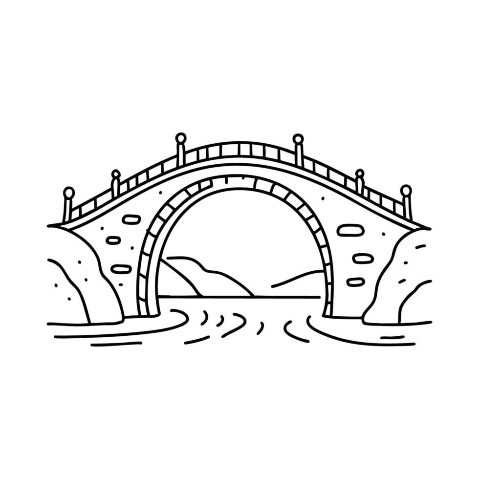 Durable stone bridge arching over a rushing river, withstanding the test of time vector